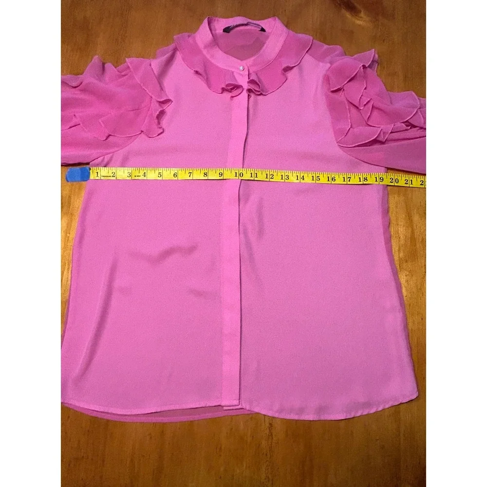 Zara Coquette Barbiecore Pink Ruffle Sleeve Blouse Chiffon Button Down Top